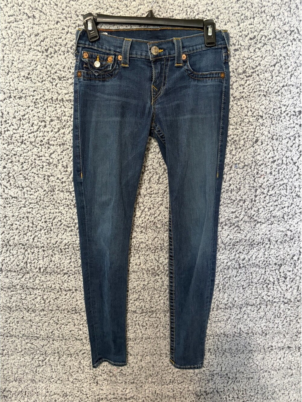 True Religion Joey Misty Jeans Womens 27 Blue Skinny Made USA Flap Pockets